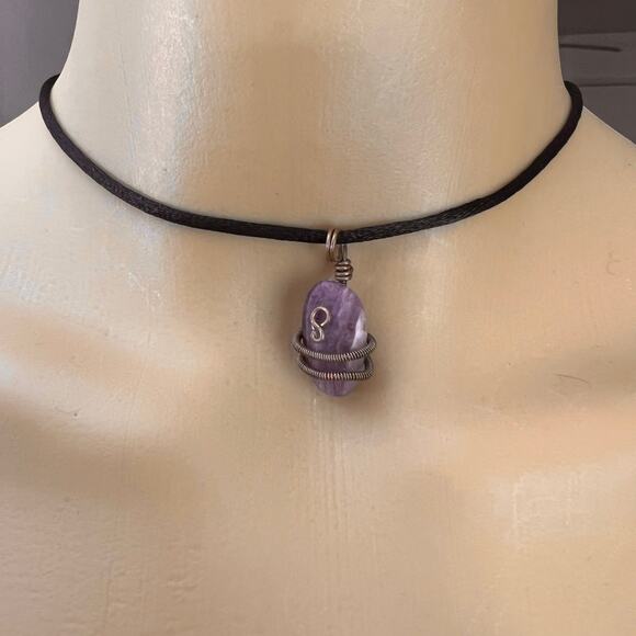 Purple Quartz Stone Bronze Wire Wrapped Pendant - Picture 1 of 4